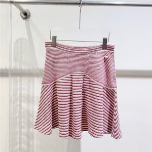 Authentic CHANEL Pink and White Striped A-Line Skirt